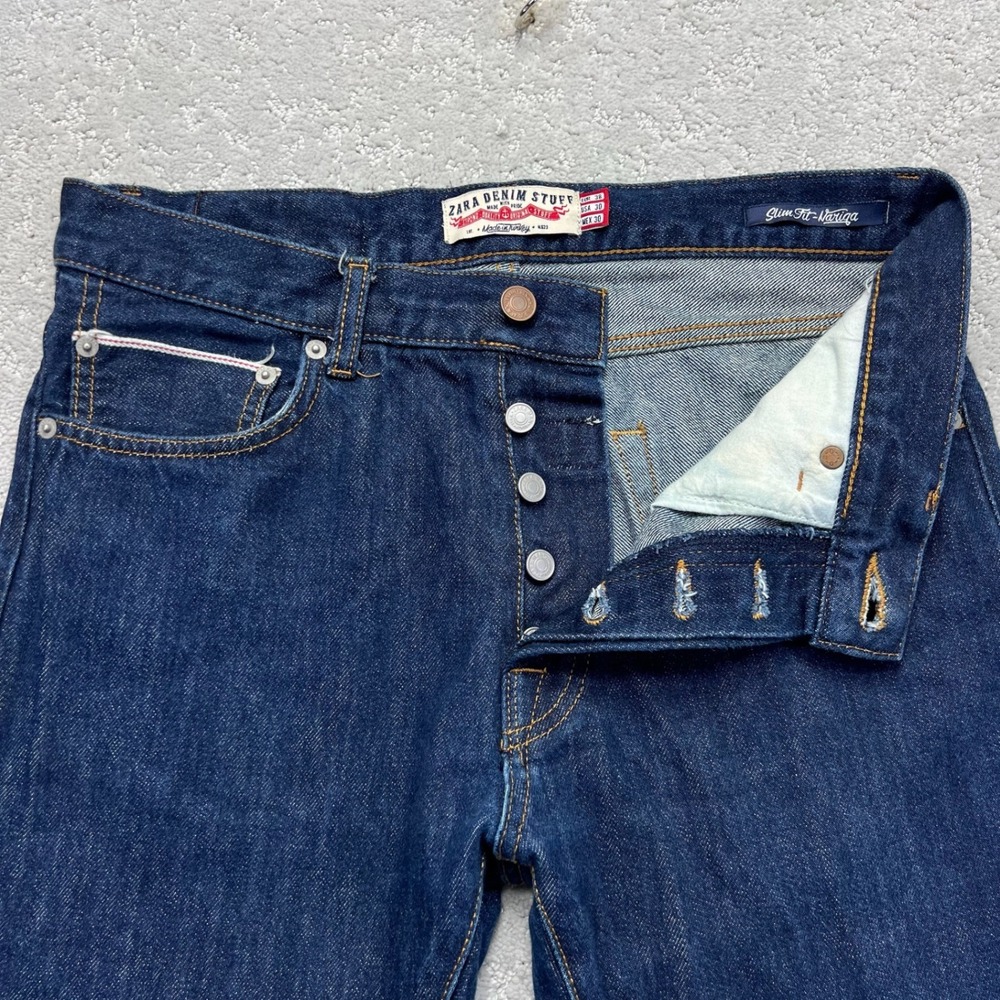 Zara Man Jeans Mens Size 30 Blue Dark Wash Indigo Selvedge Denim Slim Fit Nariga
